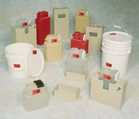 2.5 Gallon Sharps Container Leaktight Translucent Red Vertical Entry - 1101-LPR