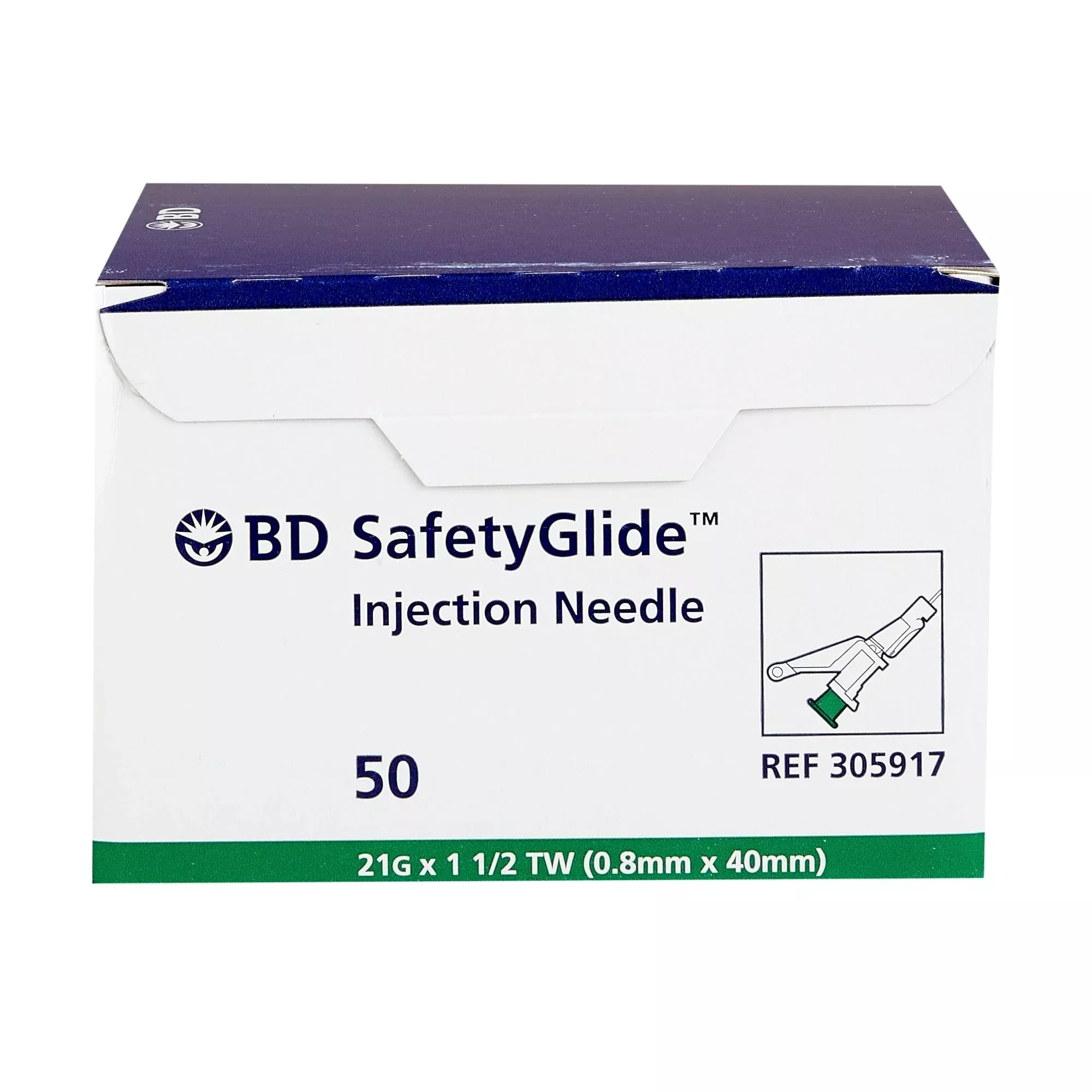 21G x 1.5" BD SafetyGlide Needle 305917, 50 each/box, 10 box/case