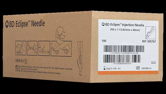 25G BD Eclipse™ 1 1/2 in. single use sterile 100 each/pack, 12 pack/case BD 305767