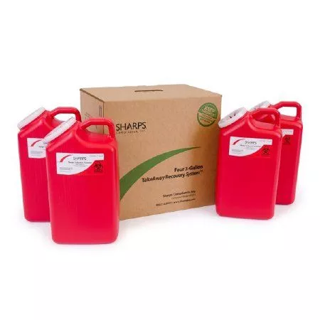 3 Gallon TakeAway Recovery System Red Vertical Entry Mailback Sharps Container - 83004