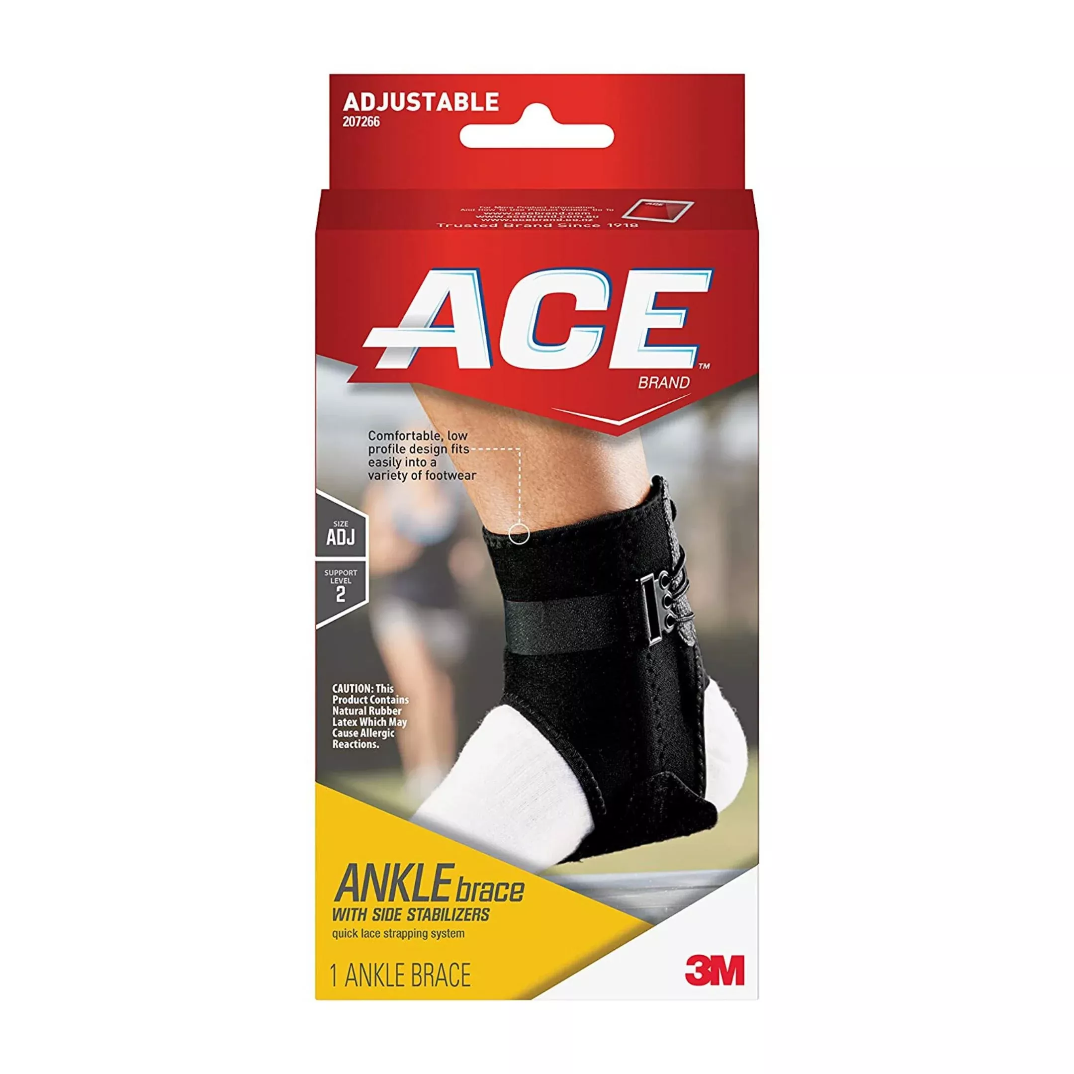 3M Ace Ankle Brace with Side Stabilizers One Size Fits All, Black