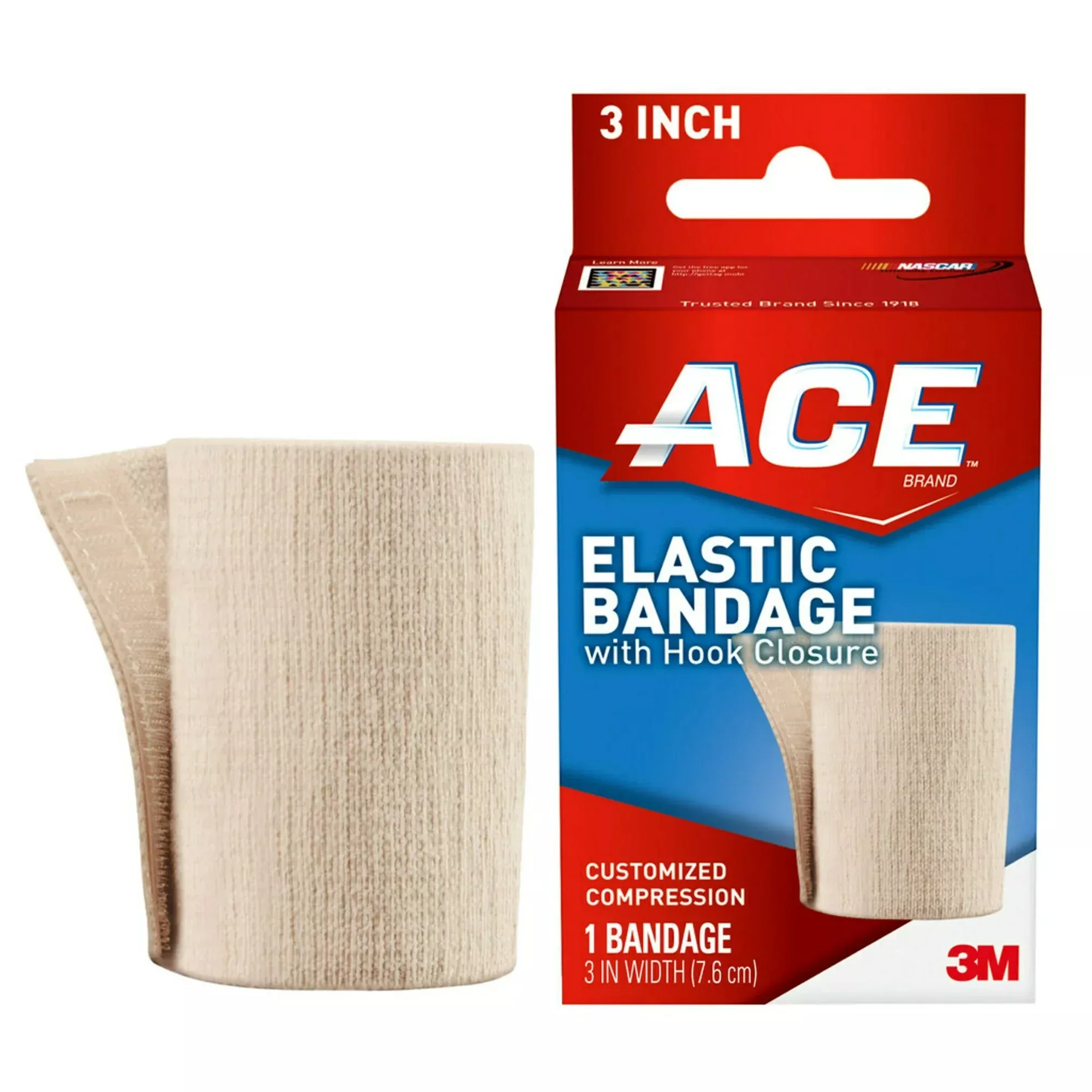 3M Ace Elastic Bandage with Hook Closure, 3" Tan