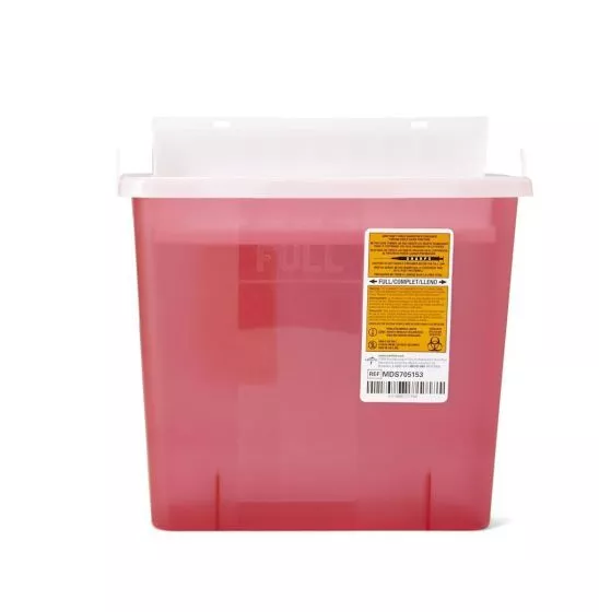 5 Quart Medline Wall-Mount Sharps Container, Counter-Balanced Lid, Red - MDS705153