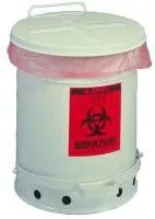 6 Gallon Justrite White Biohazard Waste Container with Vertical Entry - 56617-830