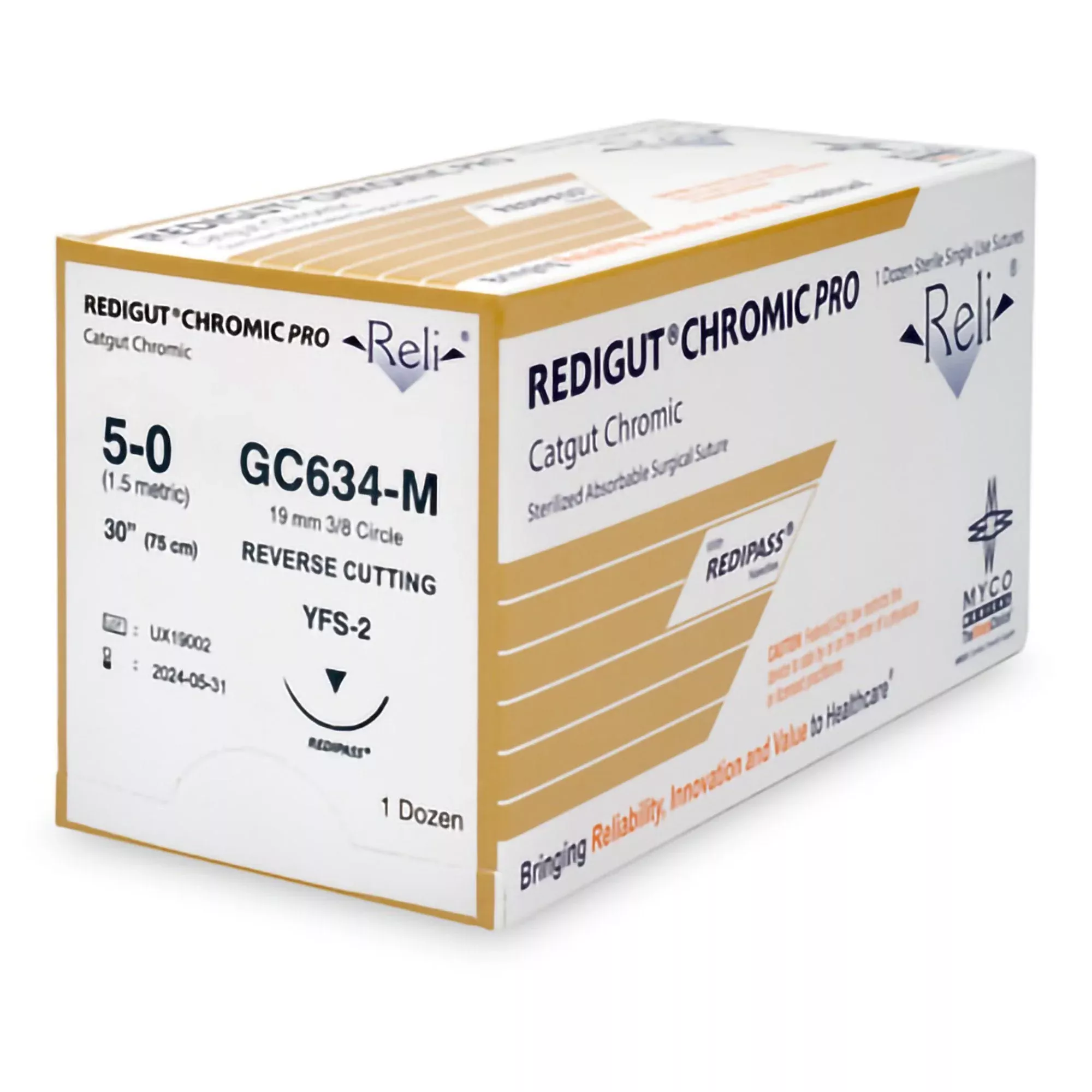 Absorbable Suture with Needle Reli Chromic Gut C-6 3/8 Circle Reverse Cutting Needle Size 4 - 0