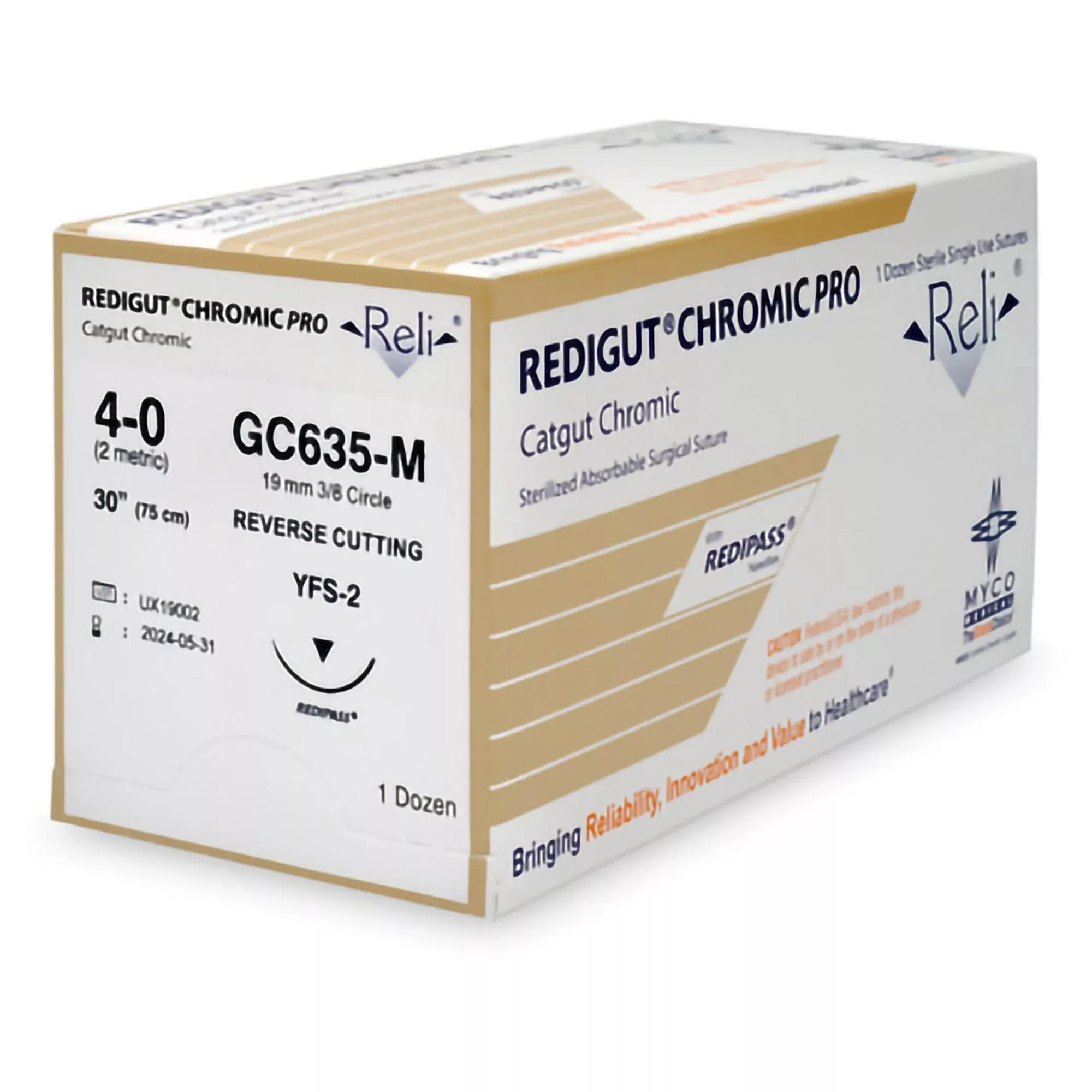 Absorbable Suture with Needle Reli Chromic Gut MFFS-2 3/8 Circle Reverse Cutting Needle Size 4 - 0
