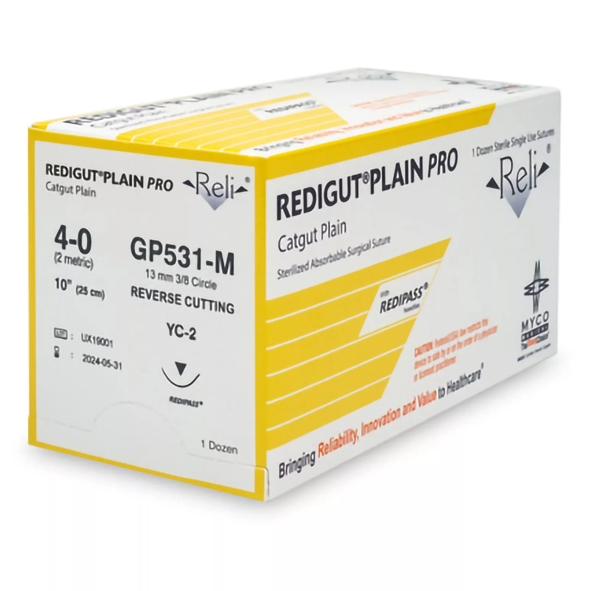 Absorbable Suture with Needle Reli Plain Gut MC 3/8 Circle Reverse Cutting Needle Size 4 - 0