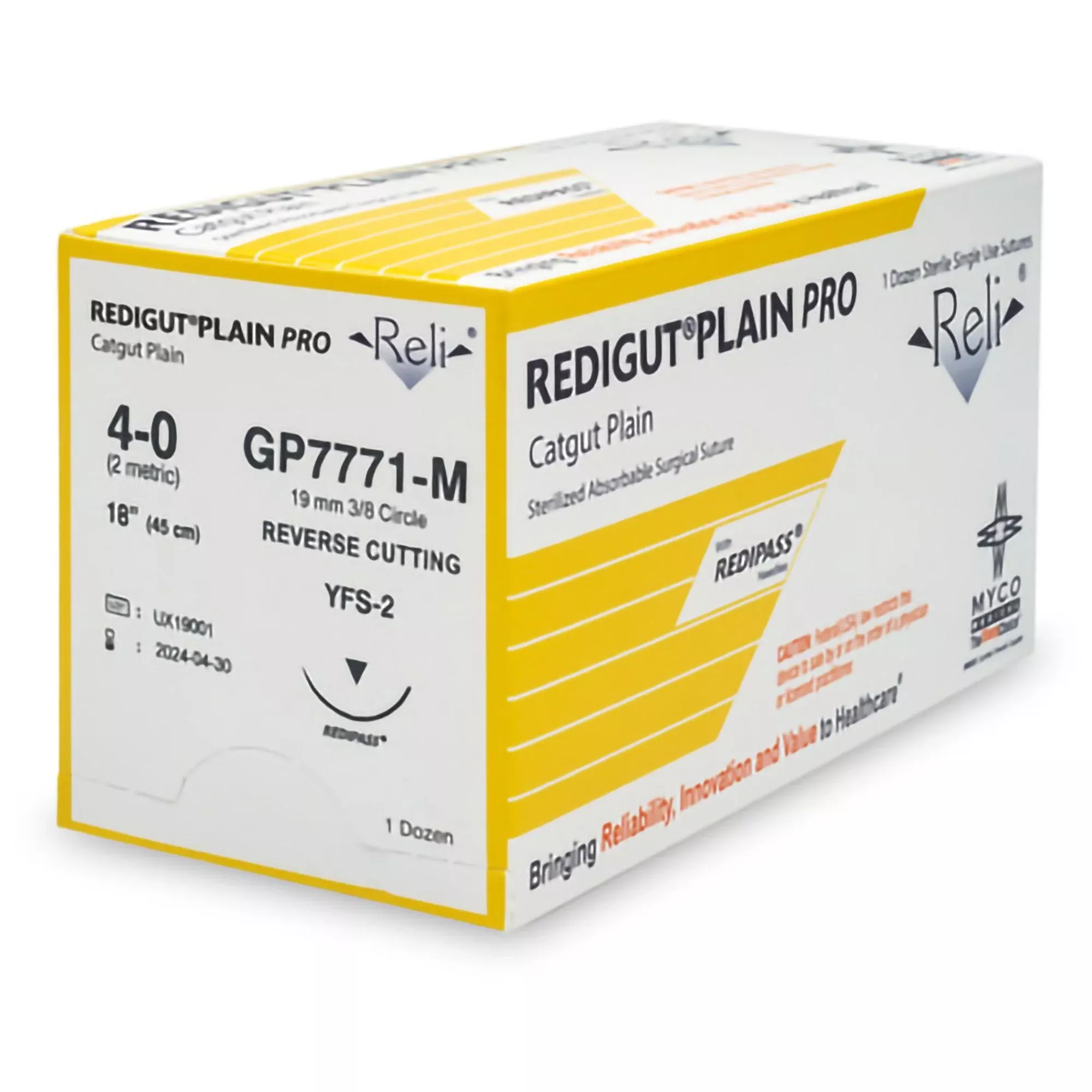 Absorbable Suture with Needle Reli Plain Gut MFS-2 3/8 Circle Reverse Cutting Needle Size 3-0 Monofilament