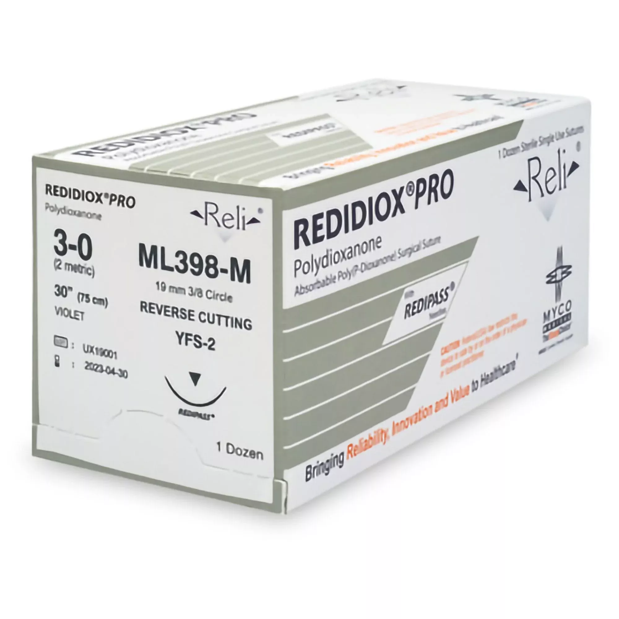 Absorbable Suture with Needle Reli Polydioxanone MFS-2 3/8 Circle Reverse Cutting Needle Size 4 - 0 Monofilament