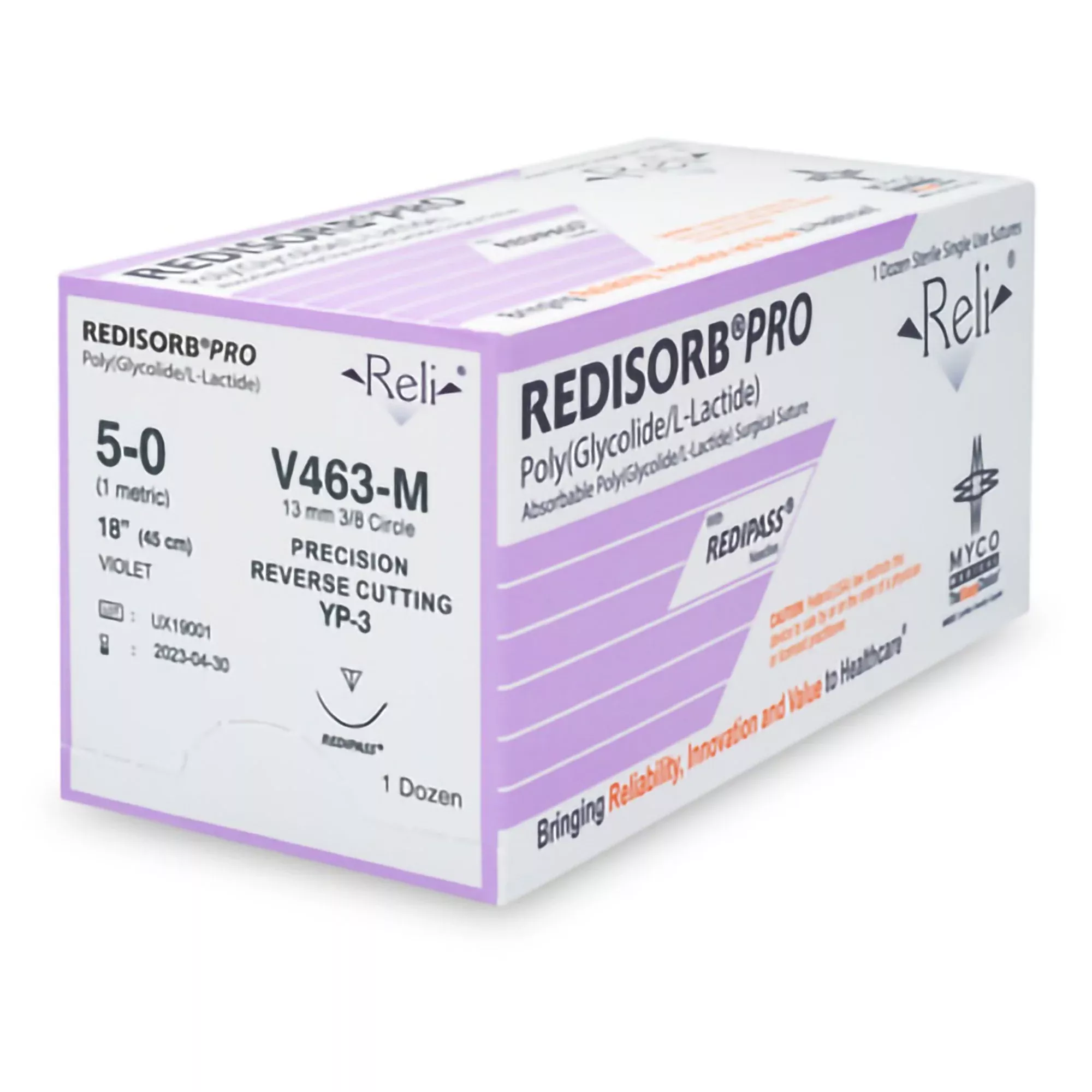 Absorbable Suture with Needle Reli Redisorb Polyglycolic Acid MP-3 3/8 Circle Precision Reverse Cutting Needle Size 6 - 0 Braided