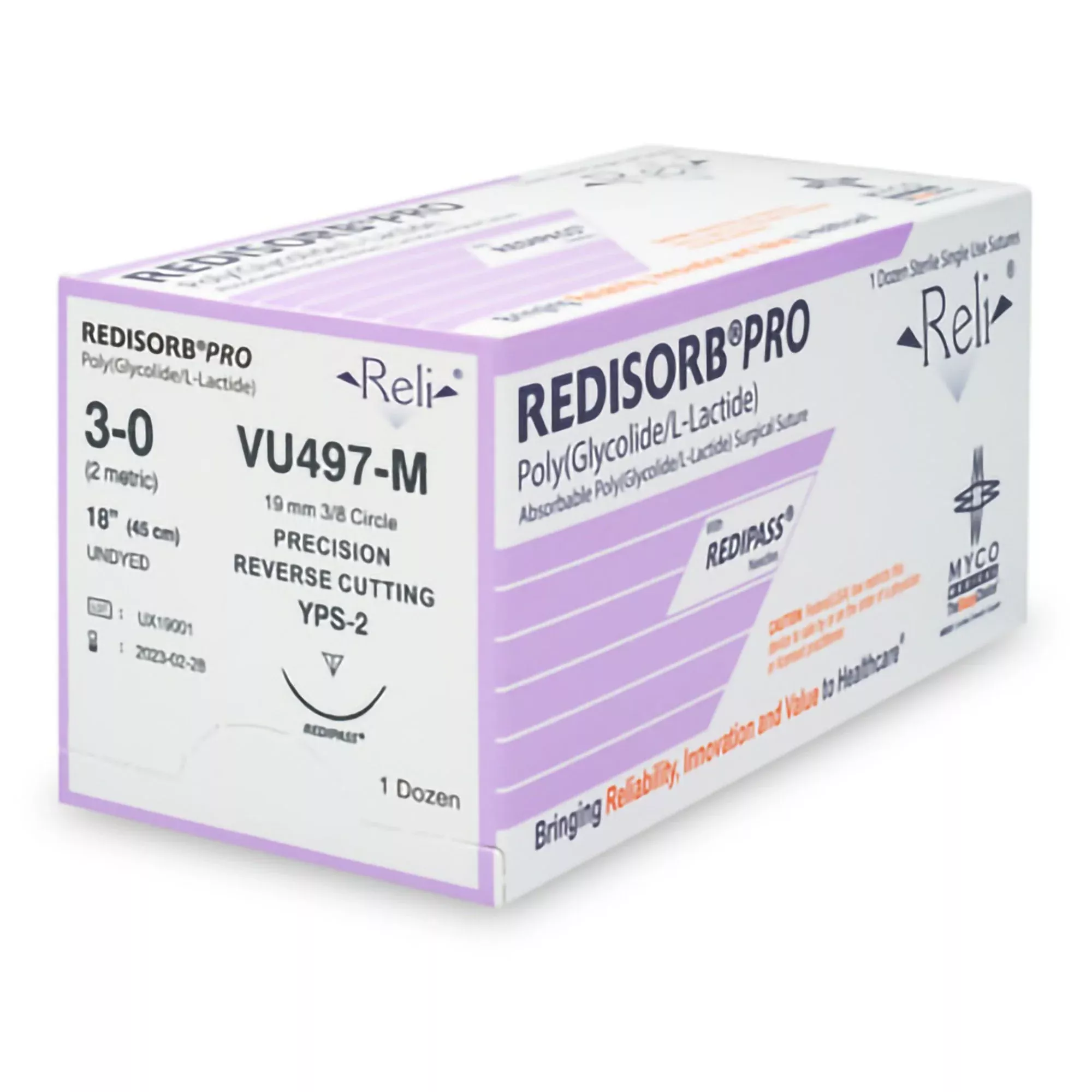 Absorbable Suture with Needle Reli Redisorb Polyglycolic Acid MPS-2 3/8 Circle Precision Reverse Cutting Needle Size 4 - 0 Braided