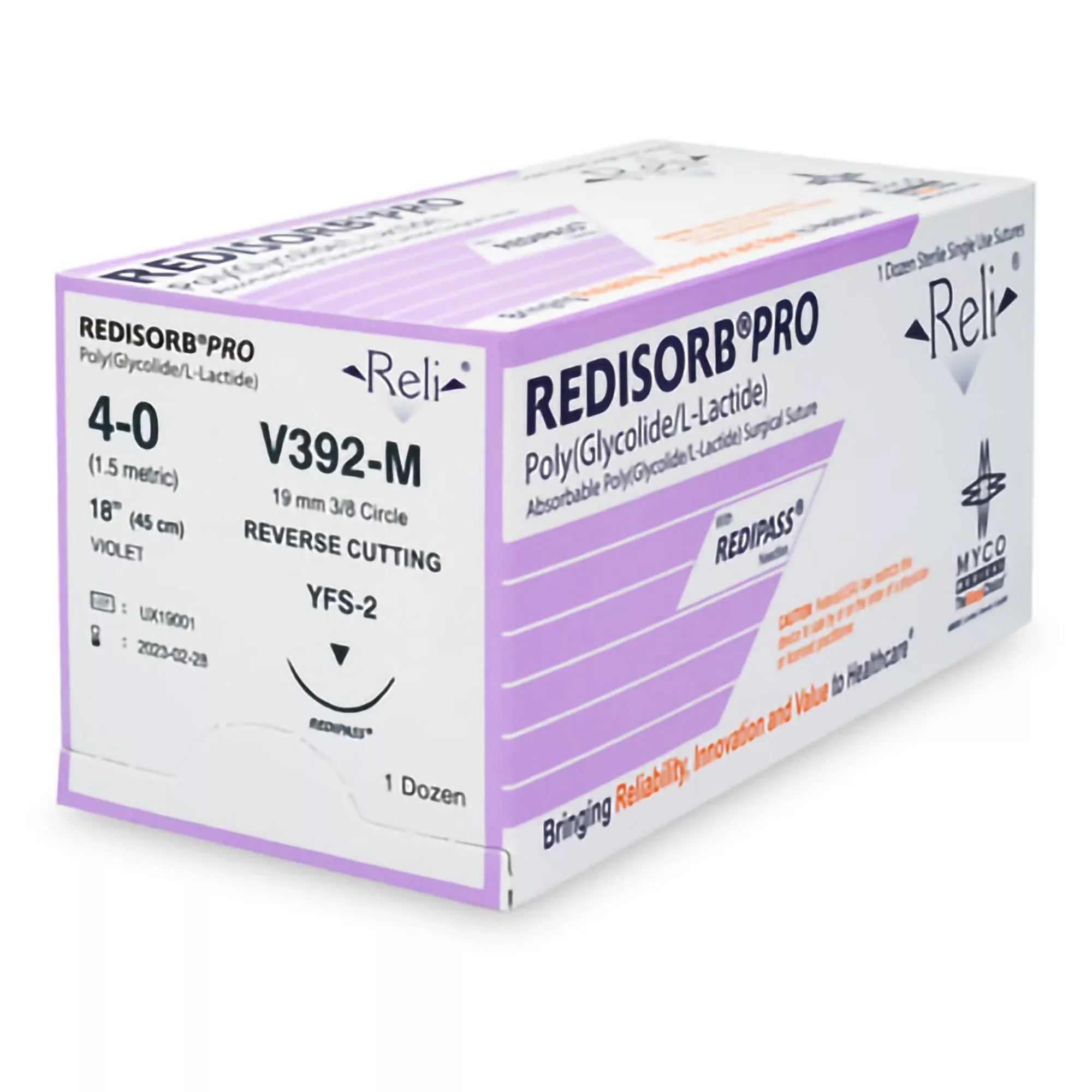 Absorbable Suture with Needle Reli RedisorbPolyglycolic Acid C-6 3/8 Circle Reverse Cutting Needle Size 4 - 0 Braided