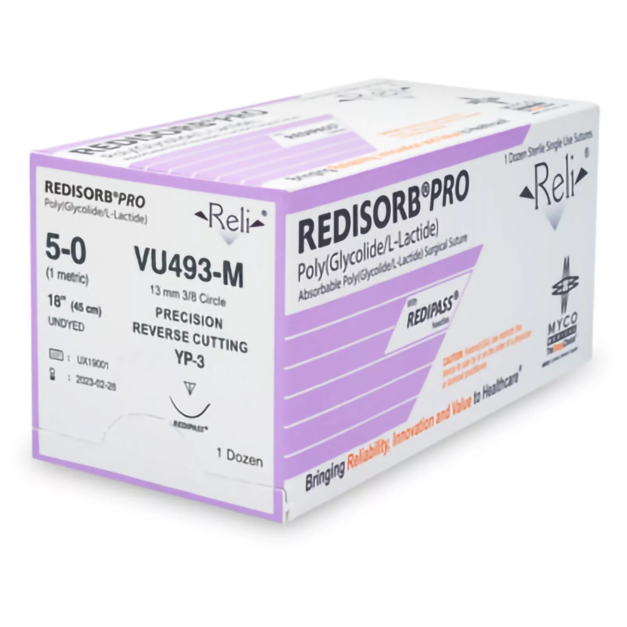 Absorbable Suture with Needle Reli RedisorbPolyglycolic Acid MP-3 3/8 Circle Precision Reverse Cutting Needle Size 5 - 0 Braided