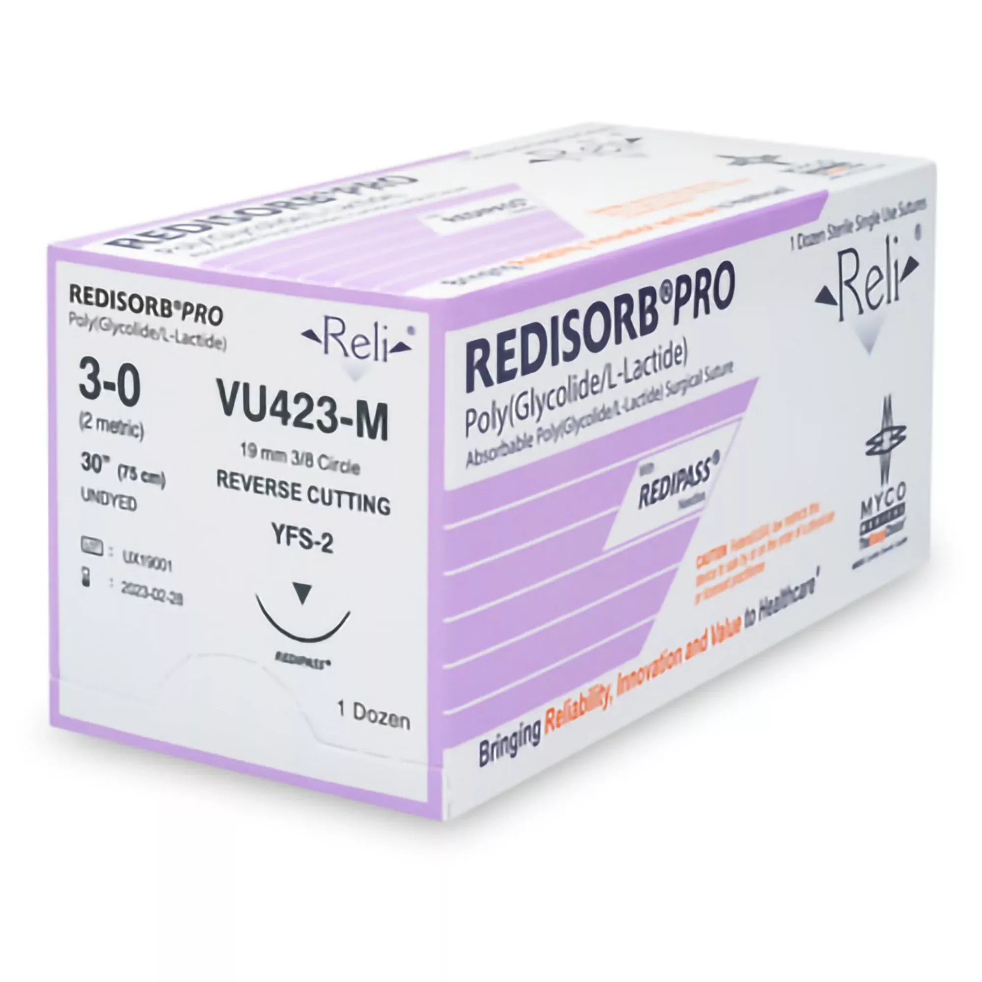 Absorbable Suture with Needle ReliRedisorb Polyglycolic Acid MFS-2 3/8 Circle Reverse Cutting Needle Size 4 - 0 Braided