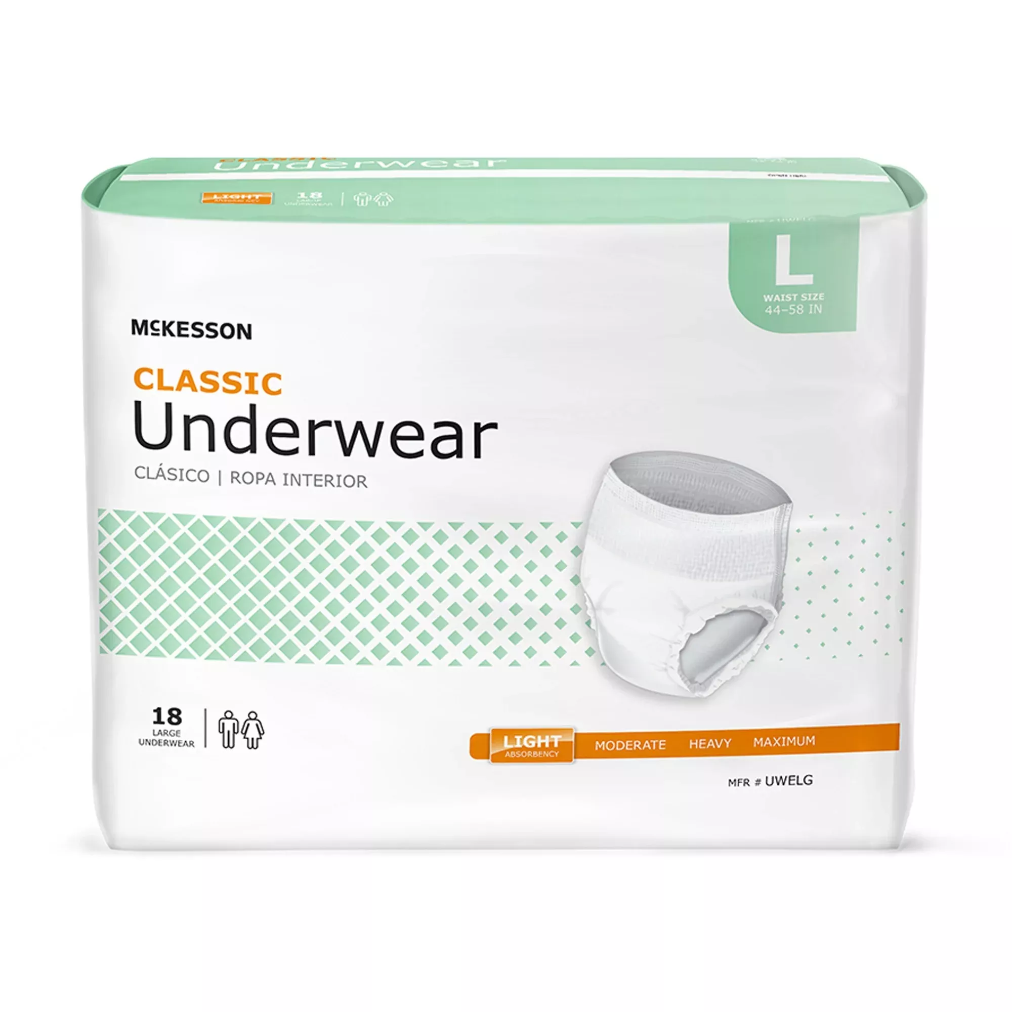 Absorbent Underwear McKesson Classic Pull On with Tear Away Seams Adult Large Unisex Disposable Light Absorbency #UWELG