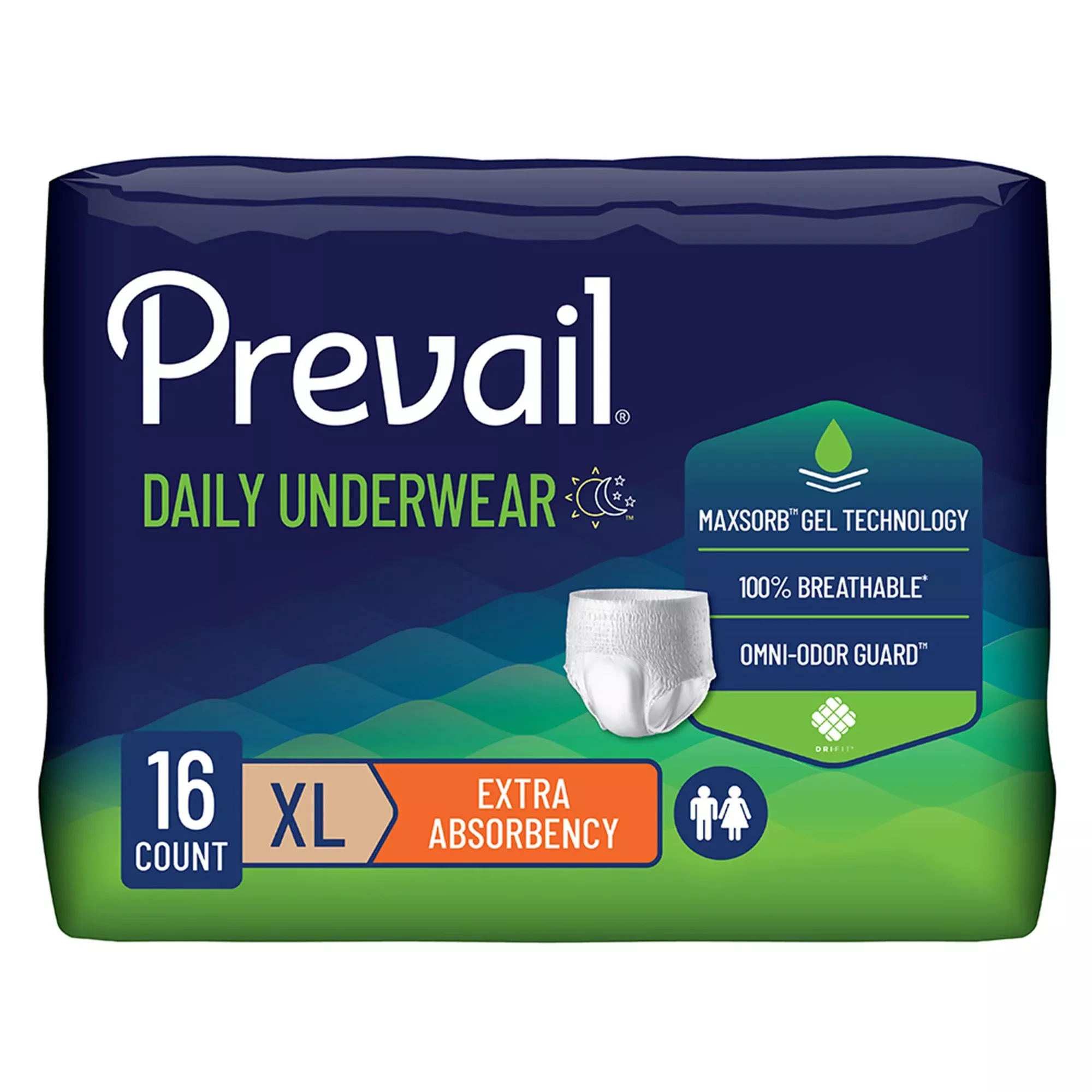 Absorbent Underwear Prevail Daily Underwear Extra Pull On with Tear Away Seams Adult Medium Unisex Disposable Moderate Absorbency#PV-512