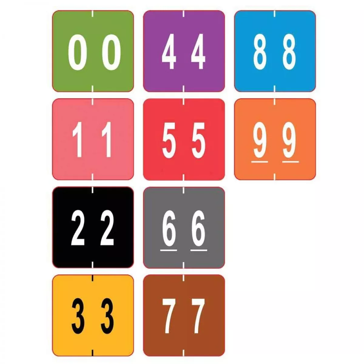 Acme Compatible Avs Color Code Label Numeric 1 1/2" X 1 1/2" Assorted Colors Mylar Permanent 500 Per Roll, 10 Rolls Per Set