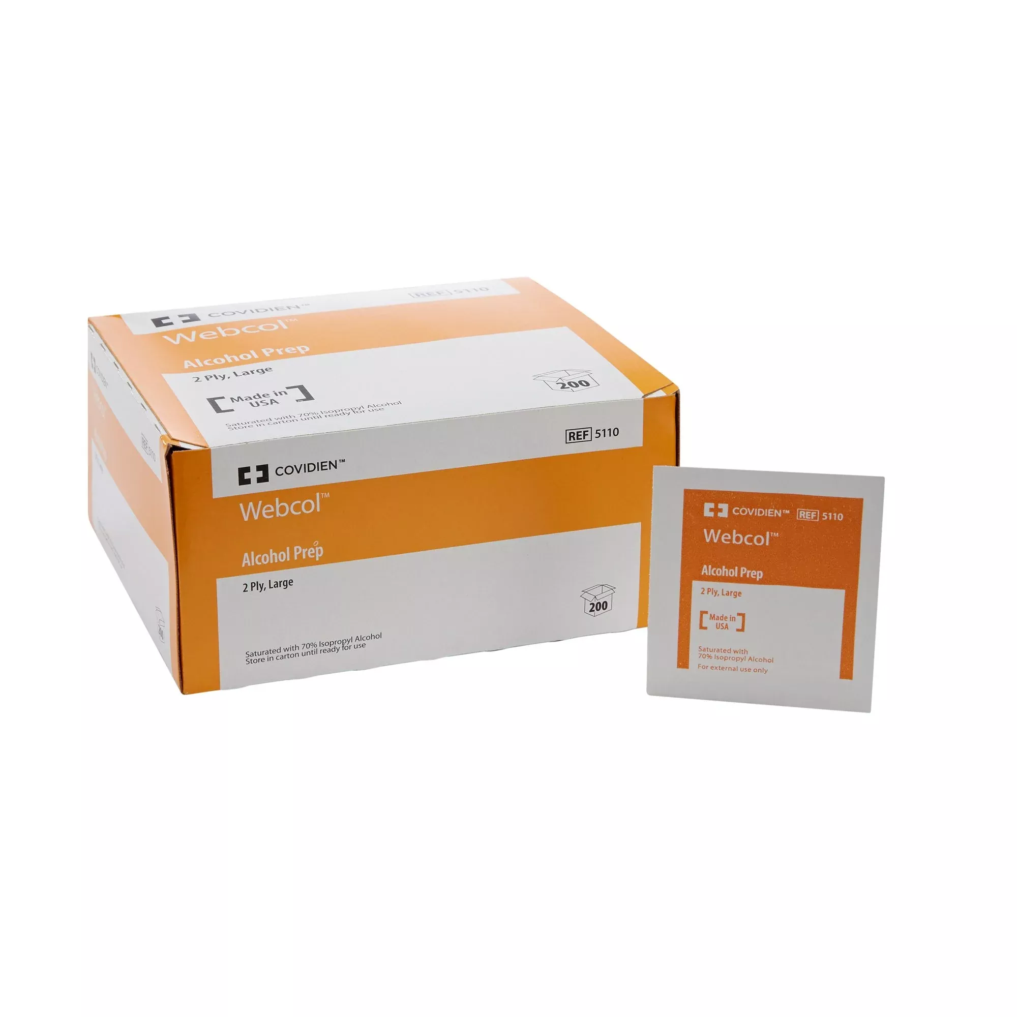 Alcohol Prep Pad Webcol™ 70% Strength Isopropyl Alcohol Individual Packet LARGE Sterile box of 200
