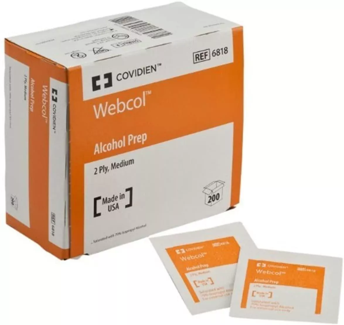 Alcohol Prep Pad Webcol™ 70% Strength Isopropyl Alcohol Individual Packet Medium Sterile box of 200