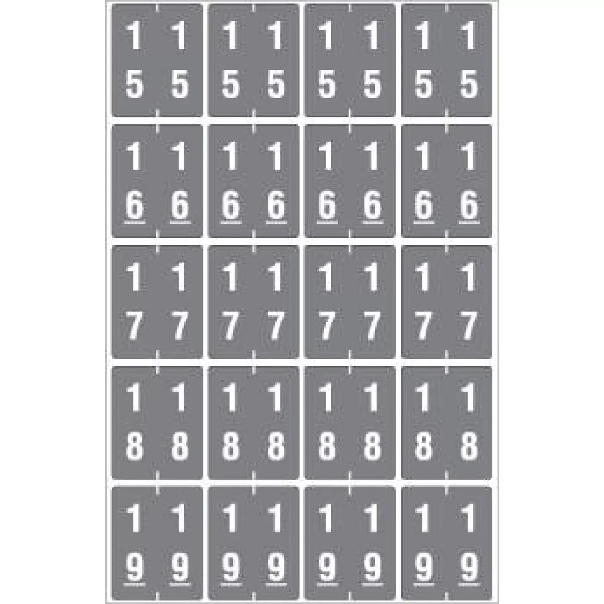 Ames Compatible Double Digit Color Code Label Numeric 15-19 1 1/2" X 1 7/8" Gray Mylar Permanent - 20 Per Sheet