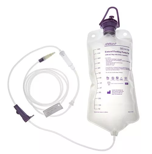 AMSure Gravity Feeding Bag Set with ENFit™ Connector and Transitional Adapter, 1200 mL | Amsino ENF1203KLD