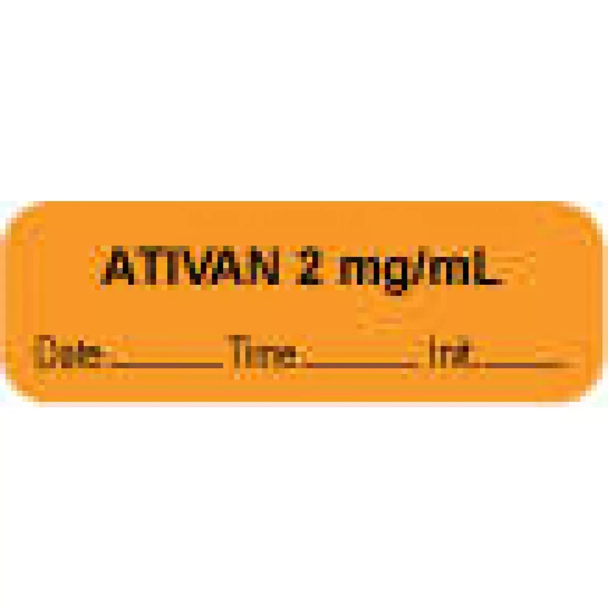 Anesthesia Label With Date, Time & Initial (Paper, Permanent) "Ativan 2 Mg/Ml" 1 1/2" X 1/2" Orange - 1000 Per Roll