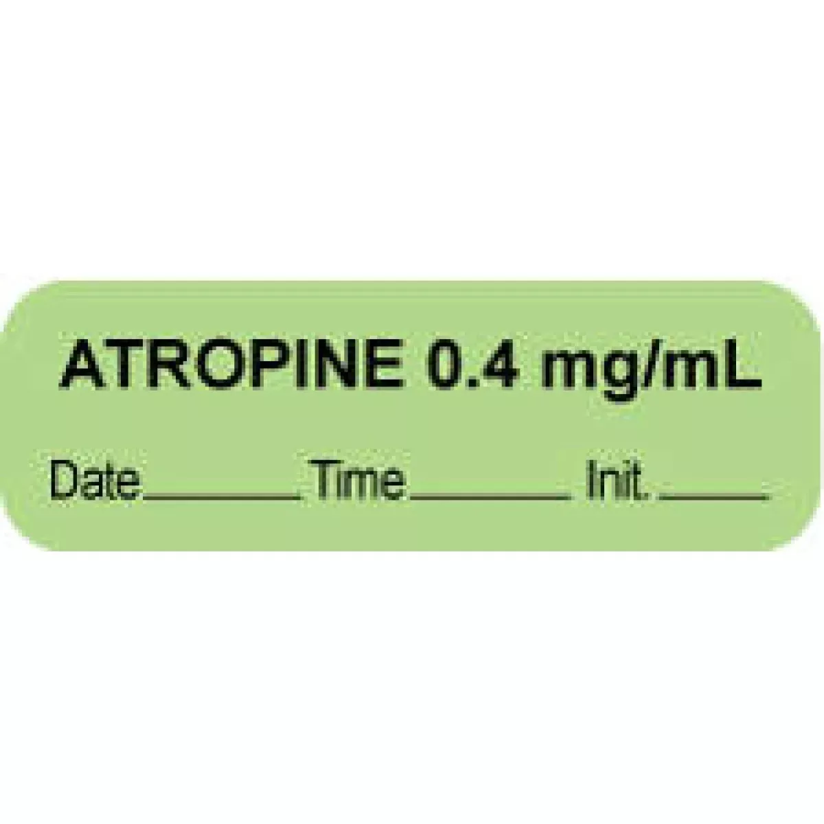 Anesthesia Label With Date, Time & Initial (Paper, Permanent) "Atropine 0.4 Mg/Ml" 1 1/2" X 1/2" Green - 1000 Per Roll