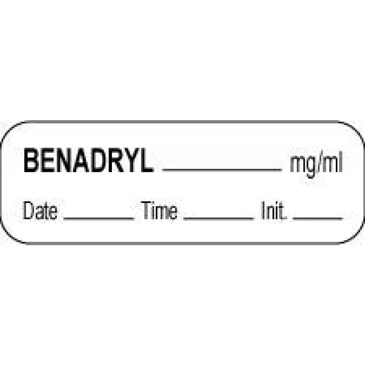 Anesthesia Label With Date, Time & Initial (Paper, Permanent) Benadryl Mg/Ml 1 1/2" X 1/2" White - 1000 Per Roll