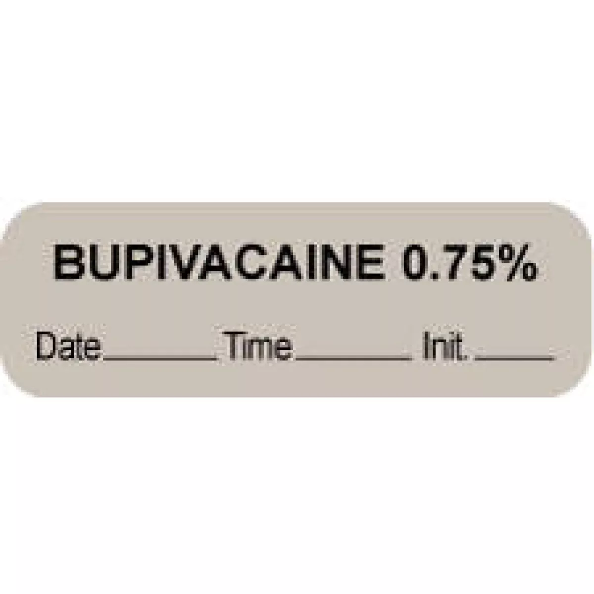 Anesthesia Label With Date, Time & Initial (Paper, Permanent) "Bupivacaine 0.75%" 1 1/2" X 1/2" Gray - 1000 Per Roll