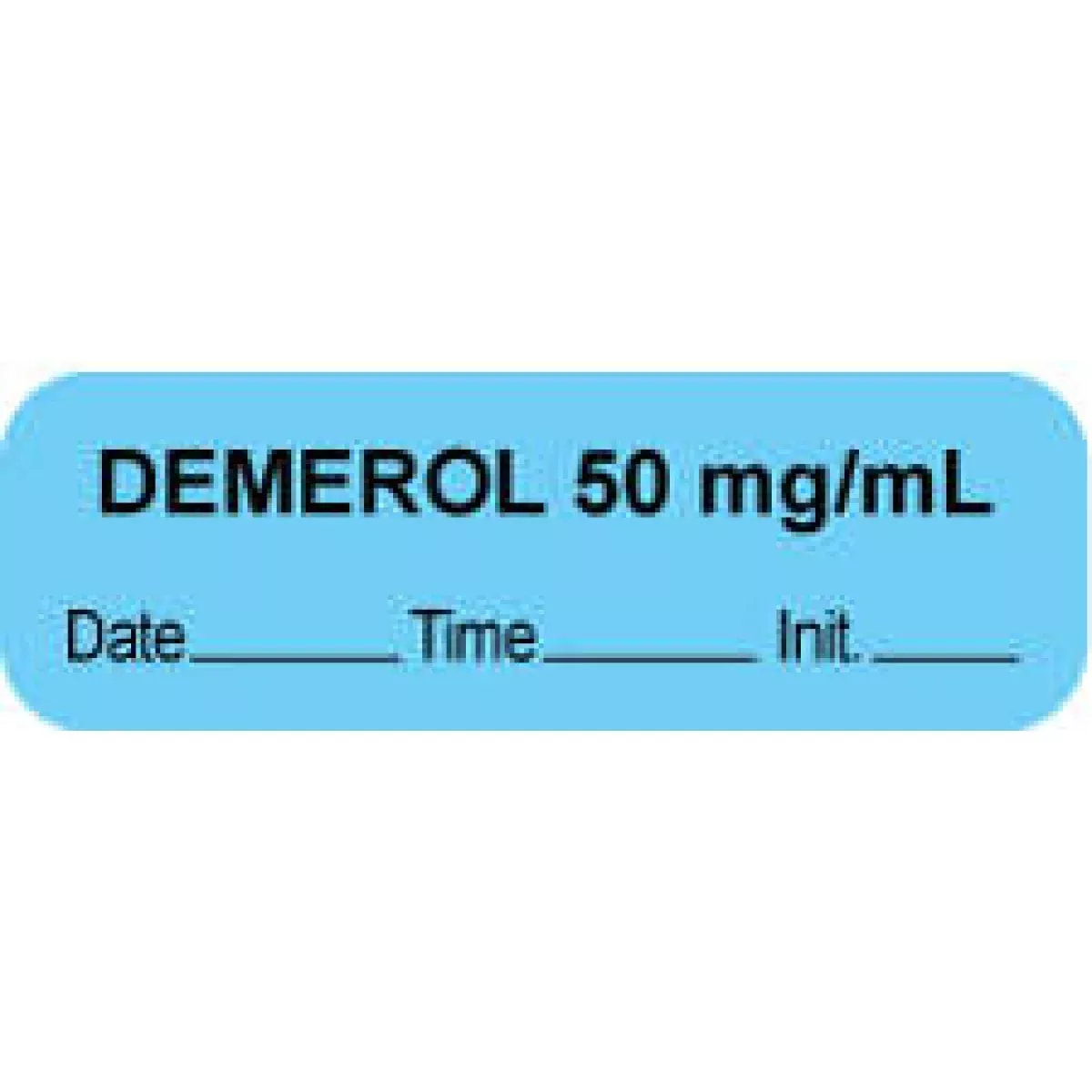 Anesthesia Label With Date, Time & Initial (Paper, Permanent) "Demerol 50 Mg/Ml" 1 1/2" X 1/2" Blue - 1000 Per Roll
