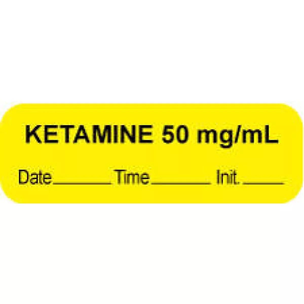 Anesthesia Label With Date, Time & Initial (Paper, Permanent) "Ketamine 50 Mg/Ml" 1 1/2" X 1/2" Yellow - 1000 Per Roll