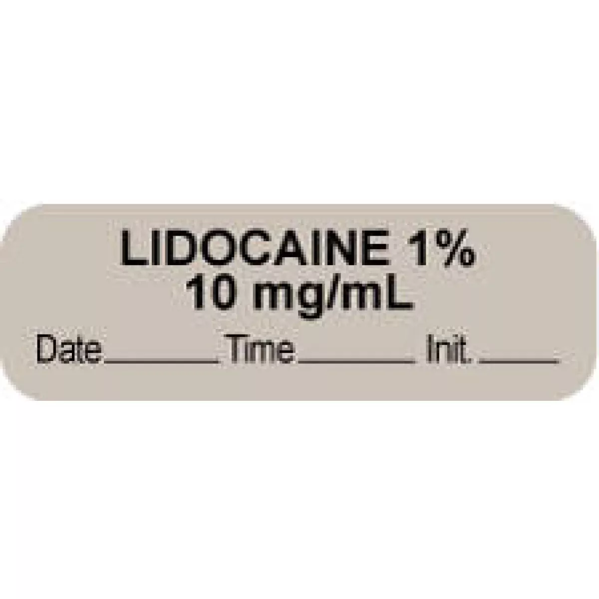 Anesthesia Label With Date, Time & Initial (Paper, Permanent) "Lidocaine 1% 10 Mg/Ml" 1 1/2" X 1/2" Gray - 1000 Per Roll