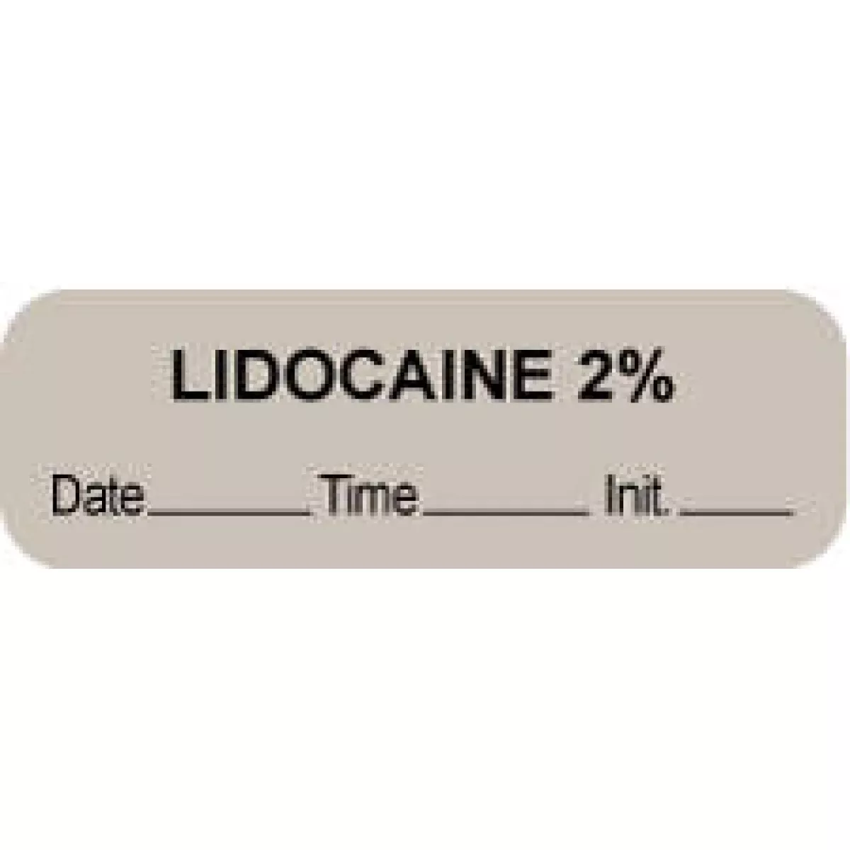 Anesthesia Label With Date, Time & Initial (Paper, Permanent) "Lidocaine 2%" 1 1/2" X 1/2" Gray - 1000 Per Roll