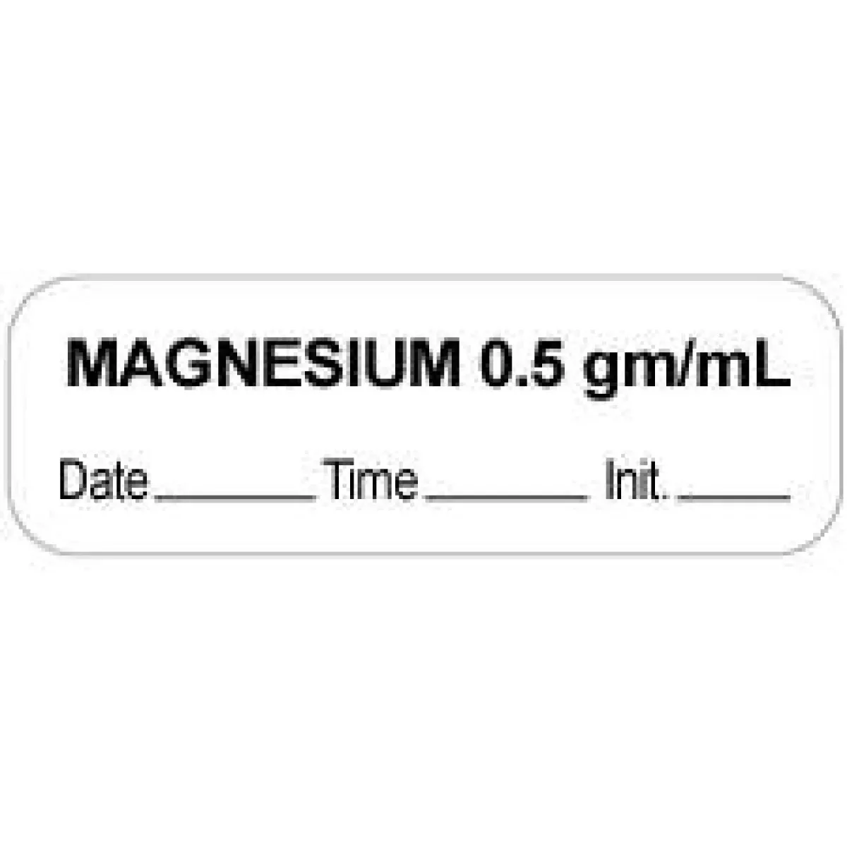Anesthesia Label With Date, Time & Initial (Paper, Permanent) "Magnesium 0.5 Gm/Ml" 1 1/2" X 1/2" White - 1000 Per Roll