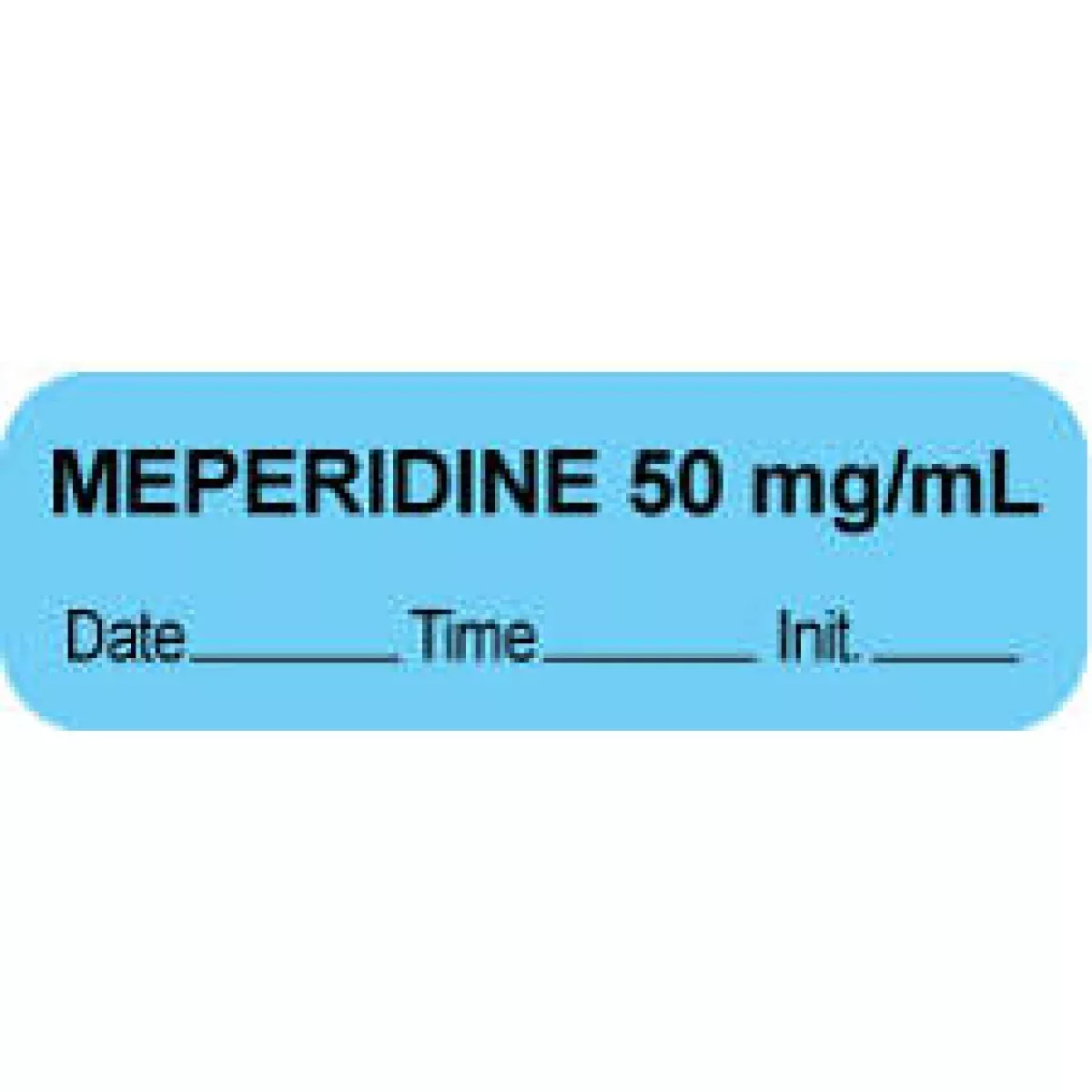 Anesthesia Label With Date, Time & Initial (Paper, Permanent) "Meperidine 50 Mg/Ml" 1 1/2" X 1/2" Blue - 1000 Per Roll