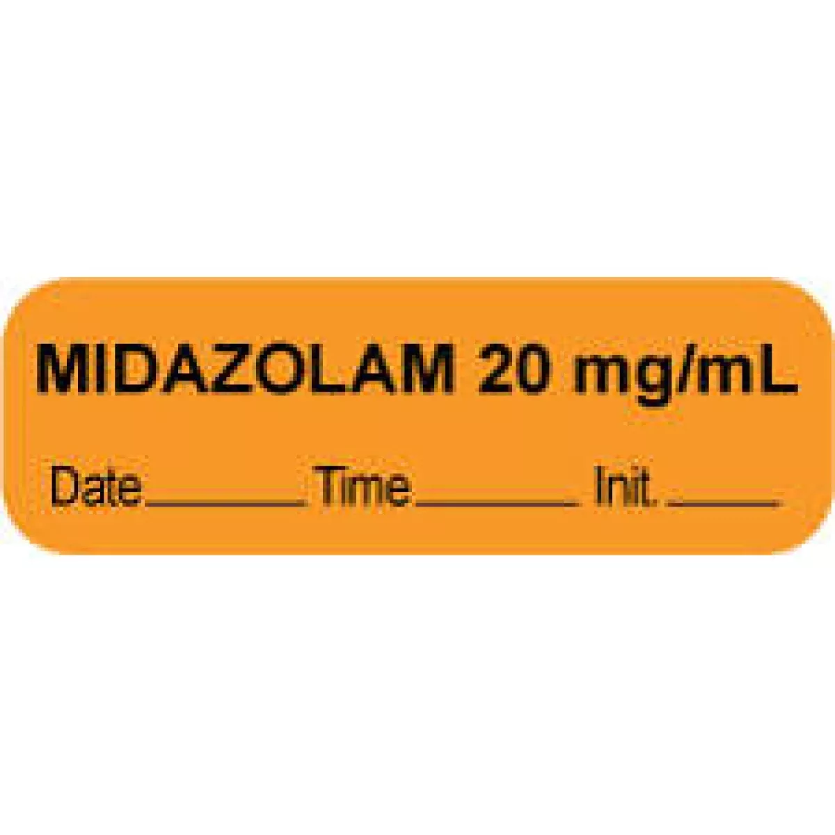 Anesthesia Label With Date, Time & Initial (Paper, Permanent) "Midazolam 20 Mg/Ml" 1 1/2" X 1/2" Orange - 1000 Per Roll