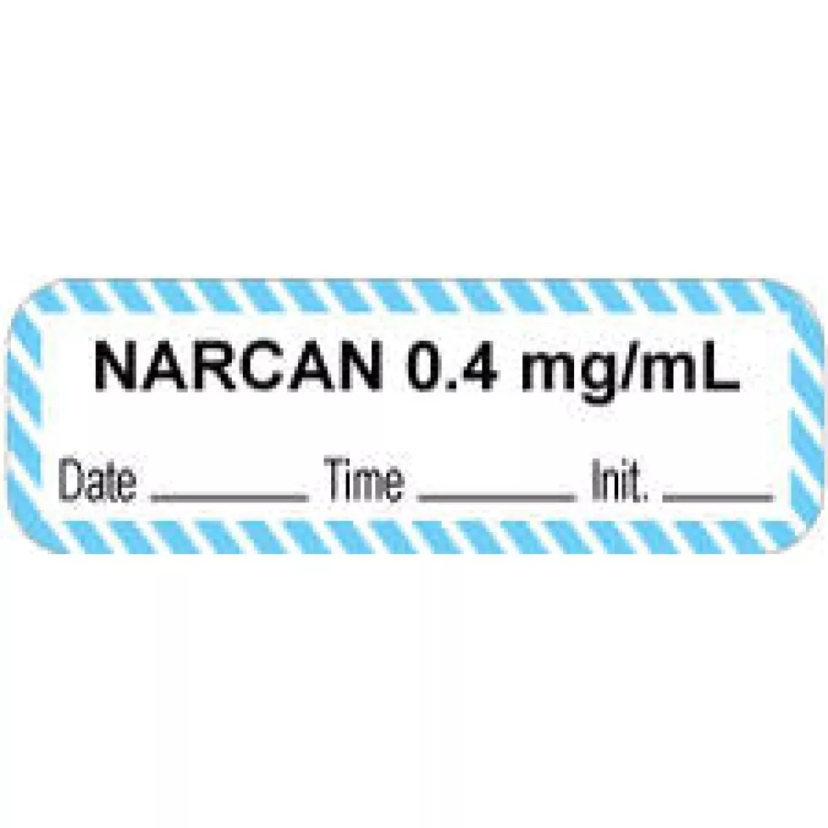 Anesthesia Label With Date, Time & Initial (Paper, Permanent) "Narcan 0.4 Mg/Ml" 1 1/2" X 1/2" White With Blue - 1000 Per Roll