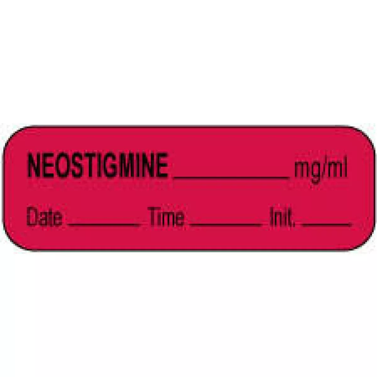 Anesthesia Label With Date, Time & Initial (Paper, Permanent) Neostigmine Mg/Ml 1 1/2" X 1/2" White With Fluorescent Red - 1000 Per Roll