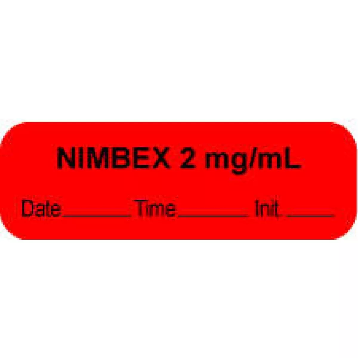 Anesthesia Label With Date, Time & Initial (Paper, Permanent) "Nimbex 2 Mg/Ml" 1 1/2" X 1/2" Fluorescent Red - 1000 Per Roll