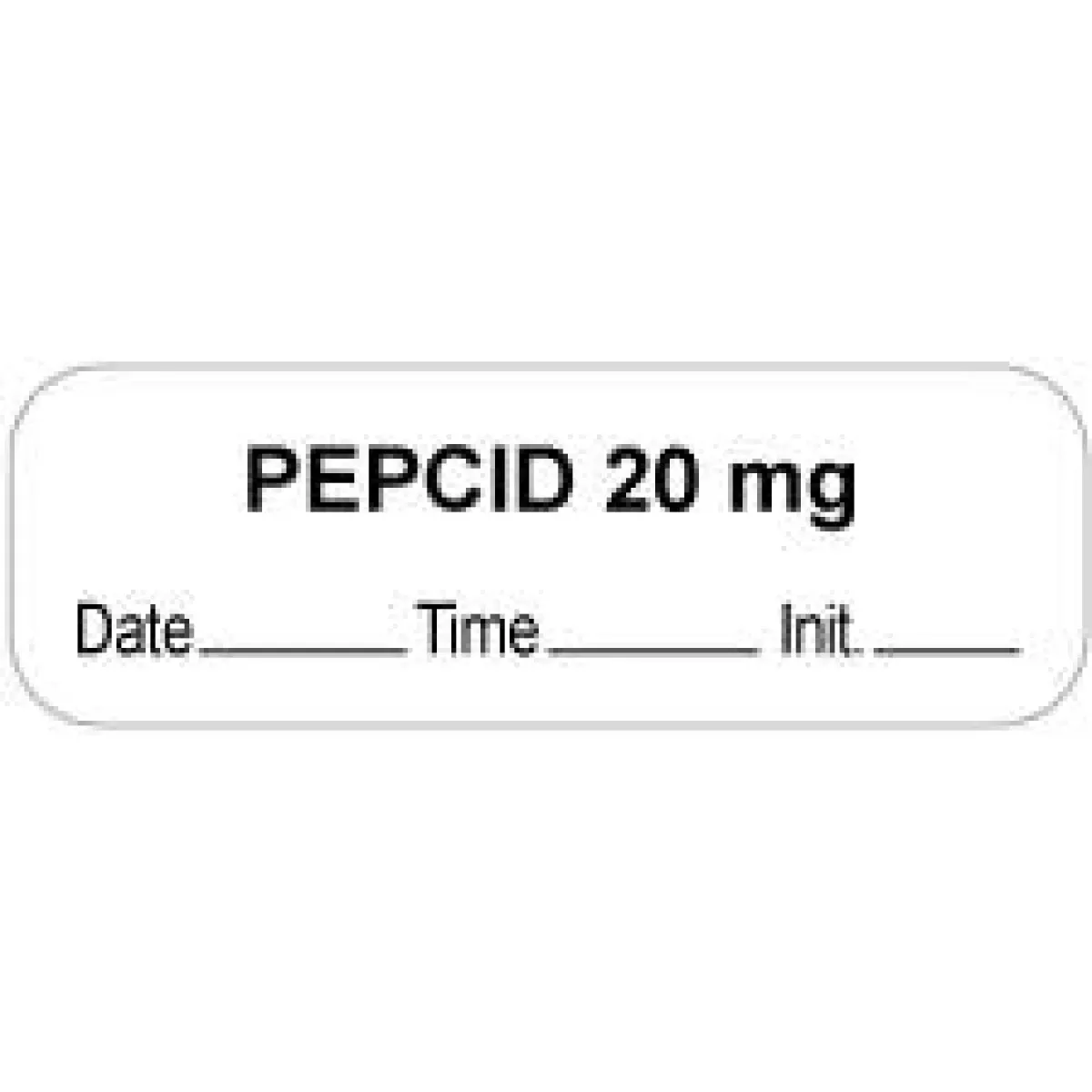 Anesthesia Label With Date, Time & Initial (Paper, Permanent) "Pepcid 20 Mg" 1 1/2" X 1/2" White - 1000 Per Roll