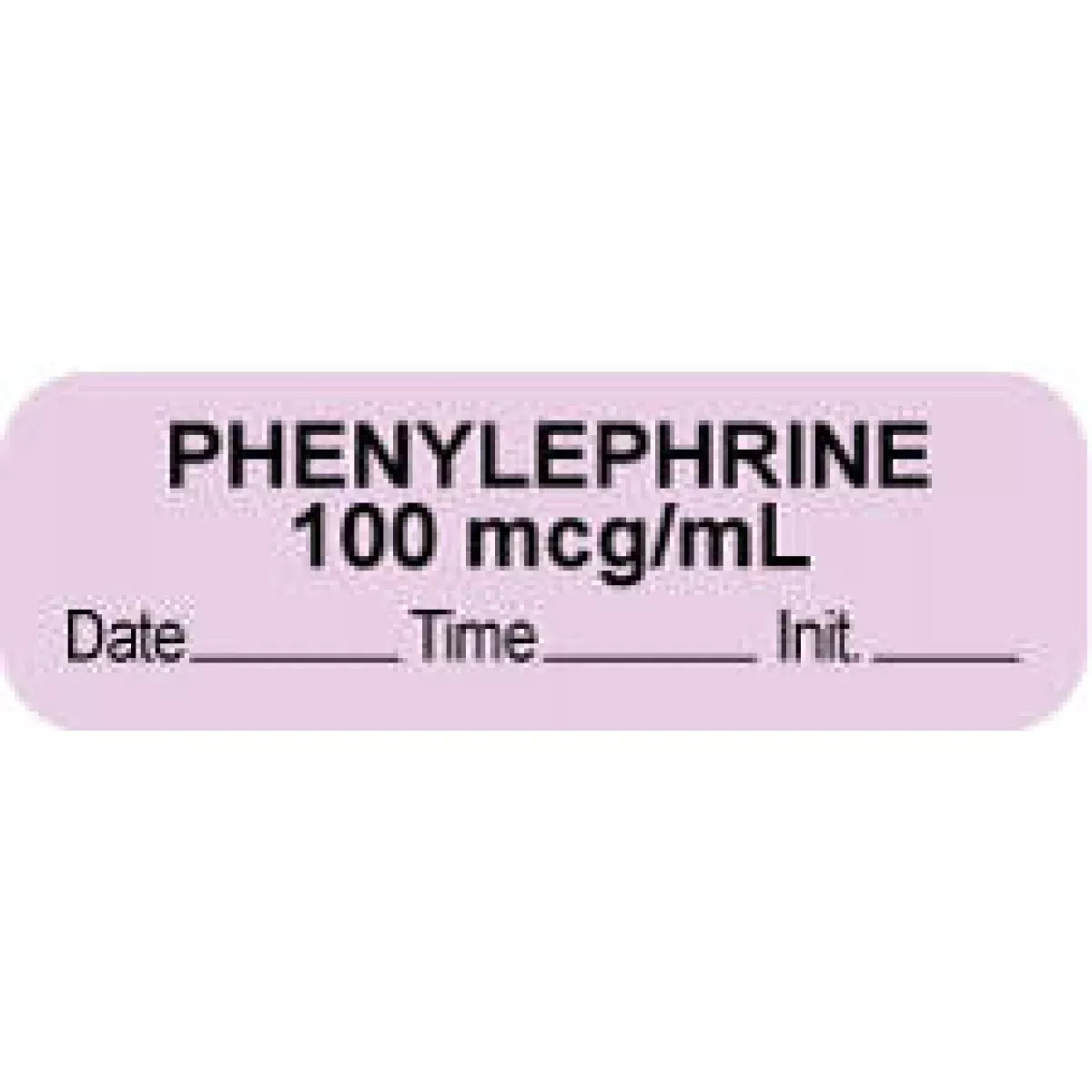 Anesthesia Label With Date, Time & Initial (Paper, Permanent) "Phenylephrine 100 Mcg" 1 1/2" X 1/2" Violet - 1000 Per Roll