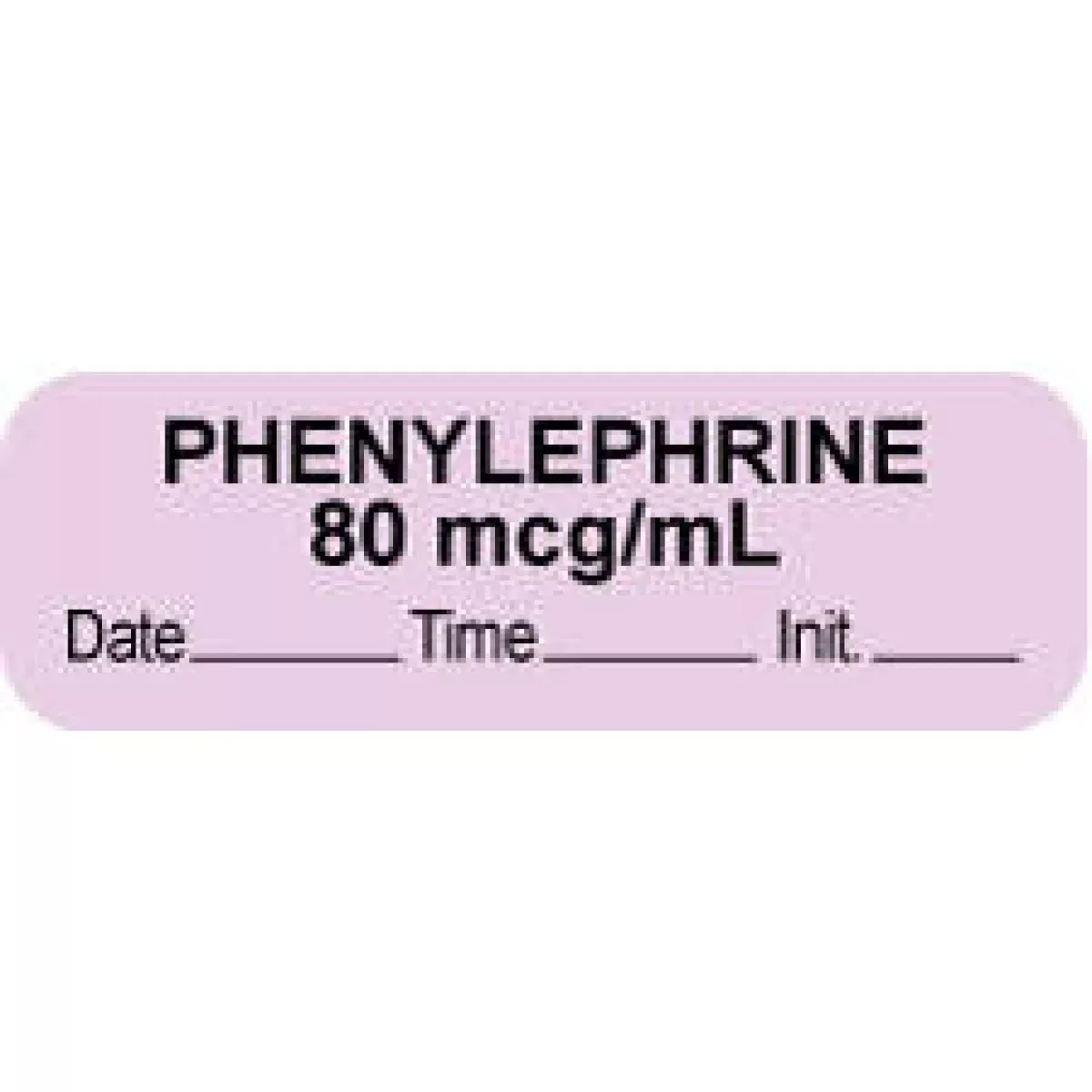 Anesthesia Label With Date, Time & Initial (Paper, Permanent) "Phenylephrine 80 Mcg" 1 1/2" X 1/2" Violet - 1000 Per Roll