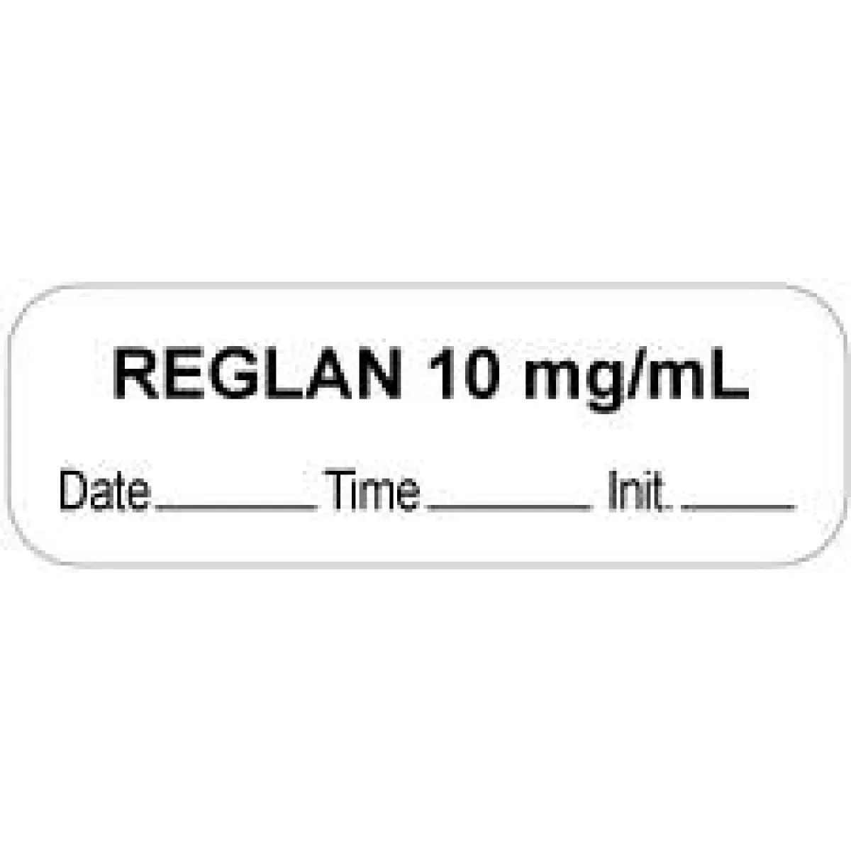 Anesthesia Label With Date, Time & Initial (Paper, Permanent) "Reglan 10 Mg/Ml" 1 1/2" X 1/2" White - 1000 Per Roll