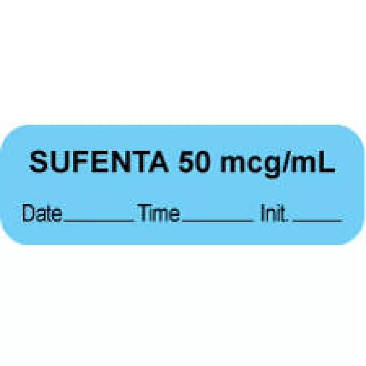 Anesthesia Label With Date, Time & Initial (Paper, Permanent) "Sufenta 50 Mcg/Ml" 1 1/2" X 1/2" Blue - 1000 Per Roll