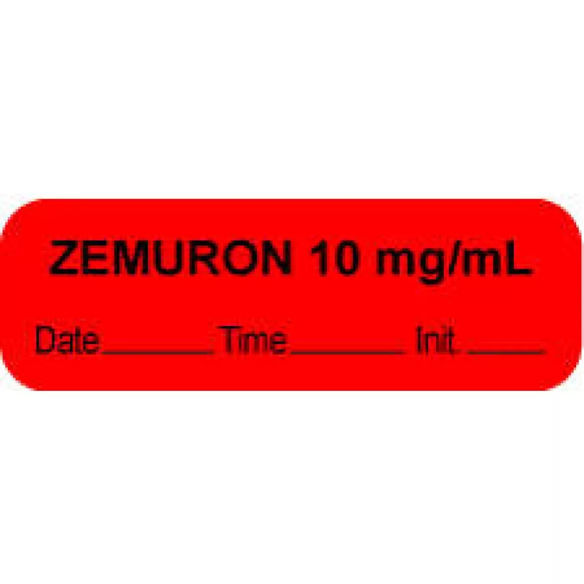 Anesthesia Label With Date, Time & Initial (Paper, Permanent) "Zemuron 10 Mg/Ml" 1 1/2" X 1/2" Fluorescent Red - 1000 Per Roll