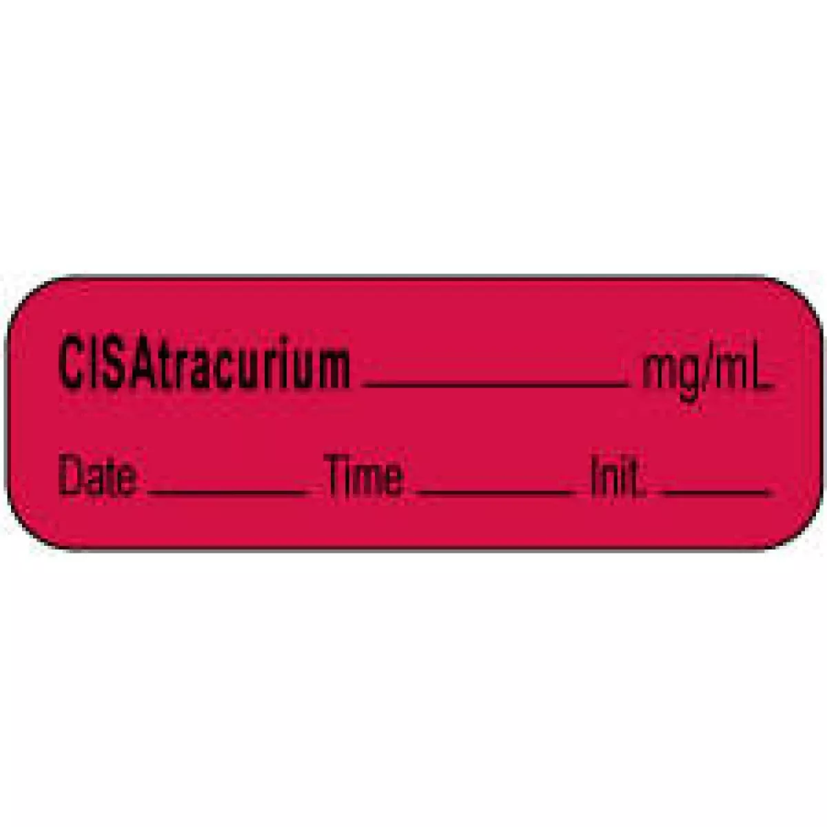 Anesthesia Label With Date, Time & Initial | Tall-Man Lettering (Paper, Permanent) Cisatracurium Mg/Ml 1 1/2" X 1/2" Fluorescent Red - 1000 Per Roll
