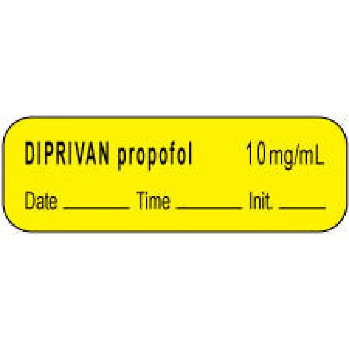 Anesthesia Label With Date, Time & Initial | Tall-Man Lettering (Paper, Permanent) Diprivan Propofol 1 1/2" X 1/2" Yellow - 1000 Per Roll