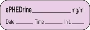 Anesthesia Label With Date, Time & Initial | Tall-Man Lettering (Paper, Permanent) "Ephedrine 5 Mg/Ml" 1 1/2" X 1/2" Violet - 1000 Per Roll