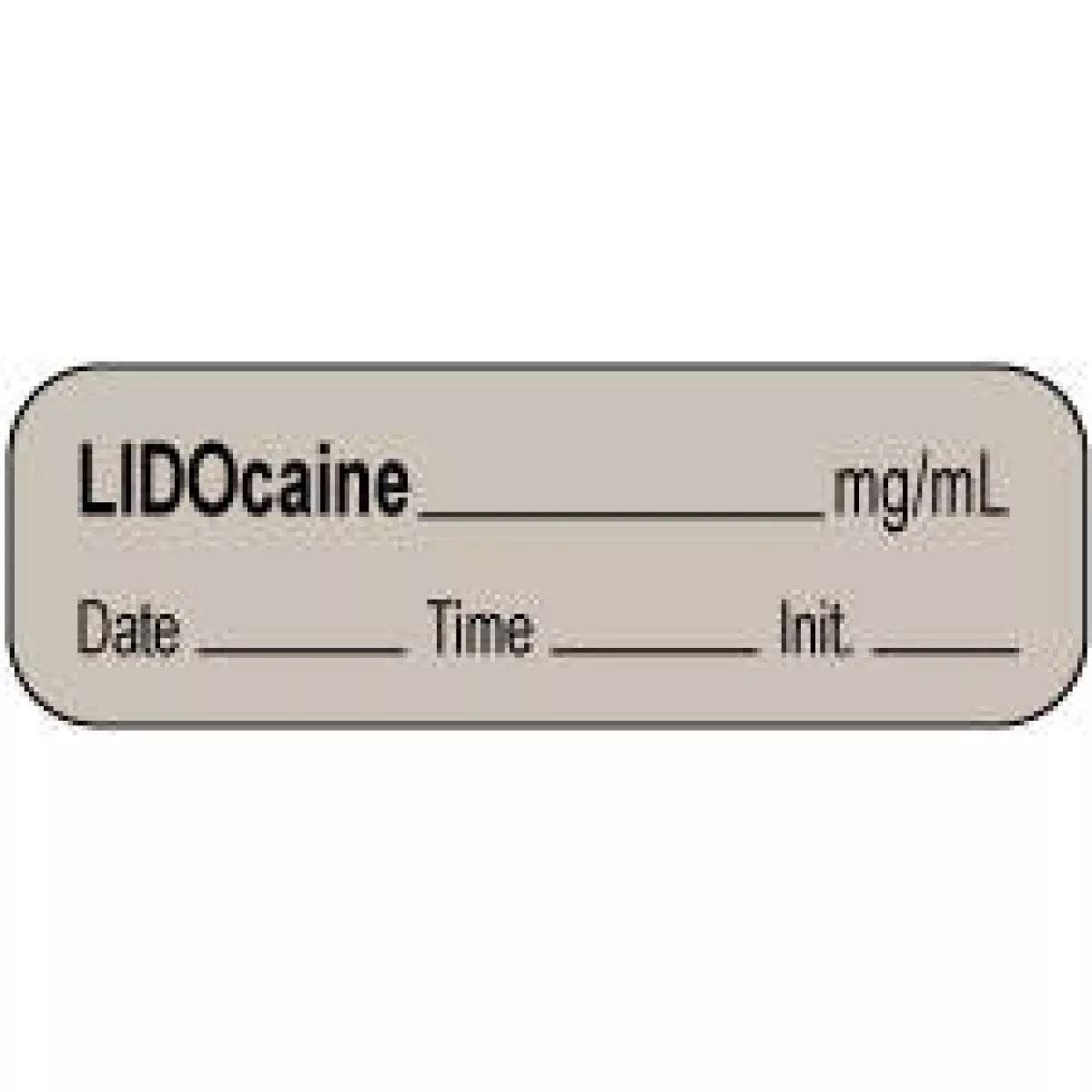 Anesthesia Label With Date, Time & Initial | Tall-Man Lettering (Paper, Permanent) "Lidocaine 2% 20 Mg/Ml" 1 1/2" X 1/2" Gray - 1000 Per Roll