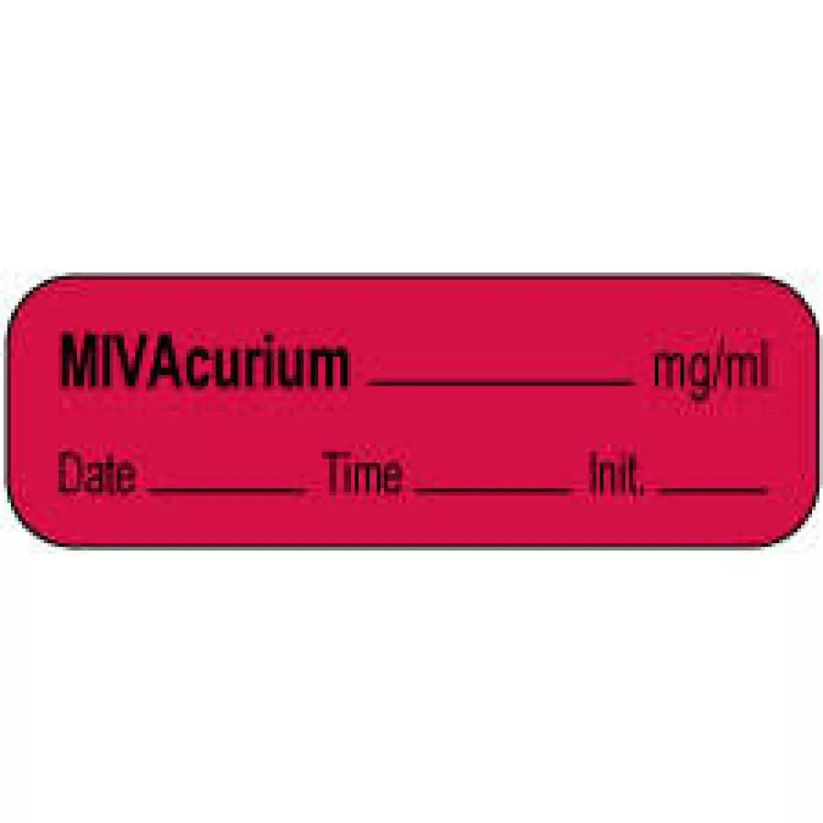 Anesthesia Label With Date, Time & Initial | Tall-Man Lettering (Paper, Permanent) Mivacurium Mg/Ml 1 1/2" X 1/2" Fluorescent Red - 1000 Per Roll